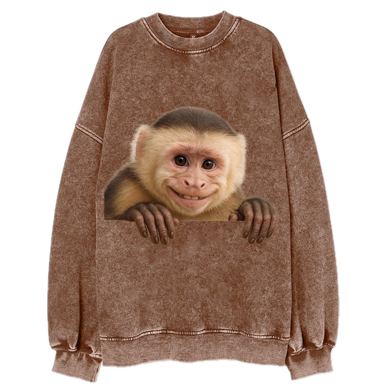 Capuchin Monkey  - Vintage Sweatshirt - Brown