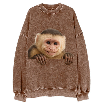 Capuchin Monkey  - Vintage Sweatshirt - Brown