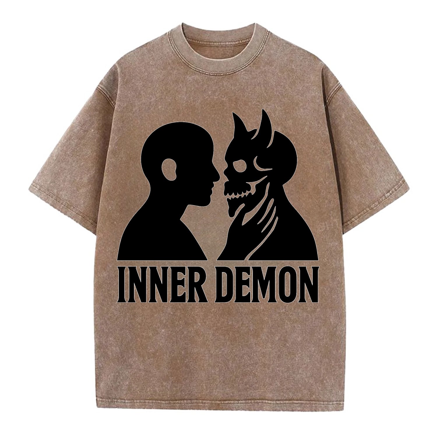Inner Demon - Figure confronting shadow Vintage T-shirt - Brown