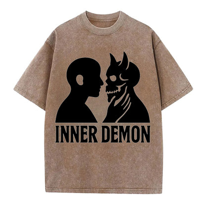Inner Demon - Figure confronting shadow Vintage T-shirt - Brown