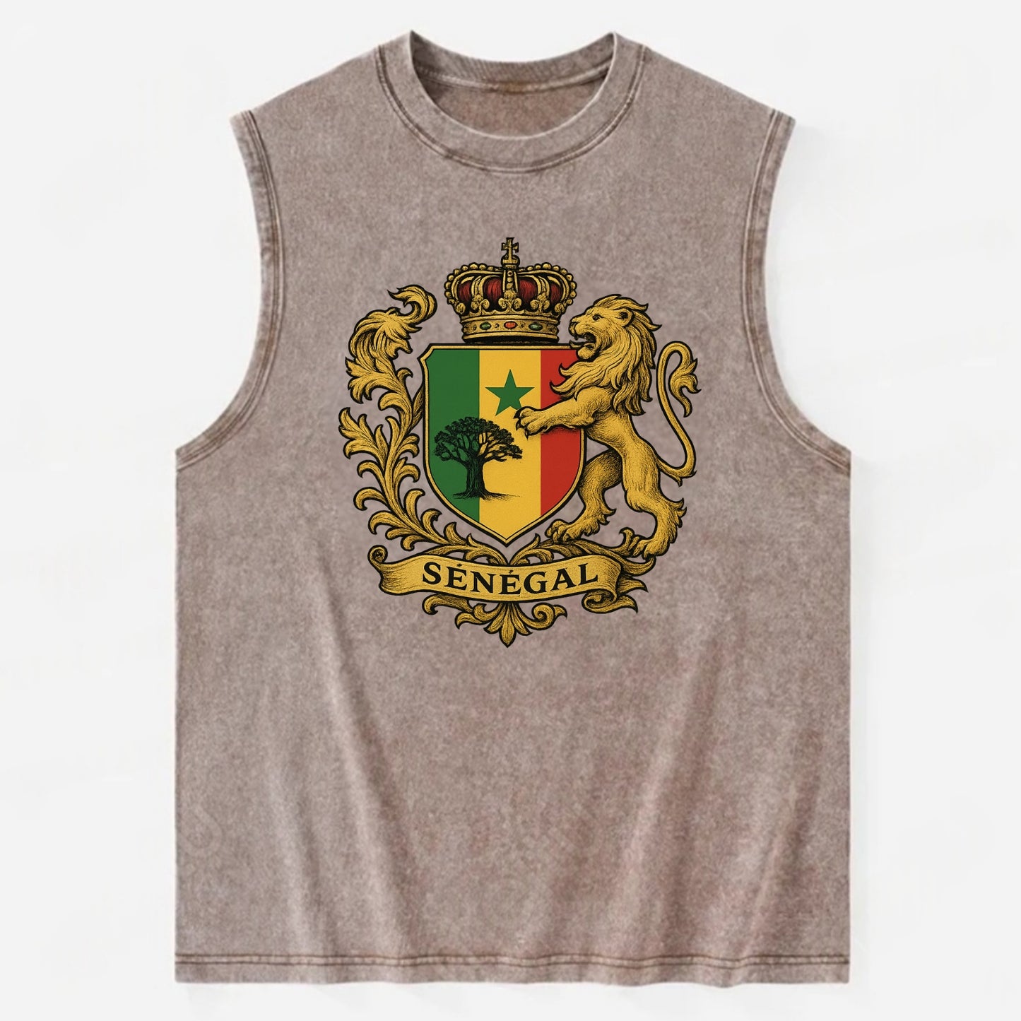 Senegal Lion Emblem  - Vintage Washed Tank - Brown