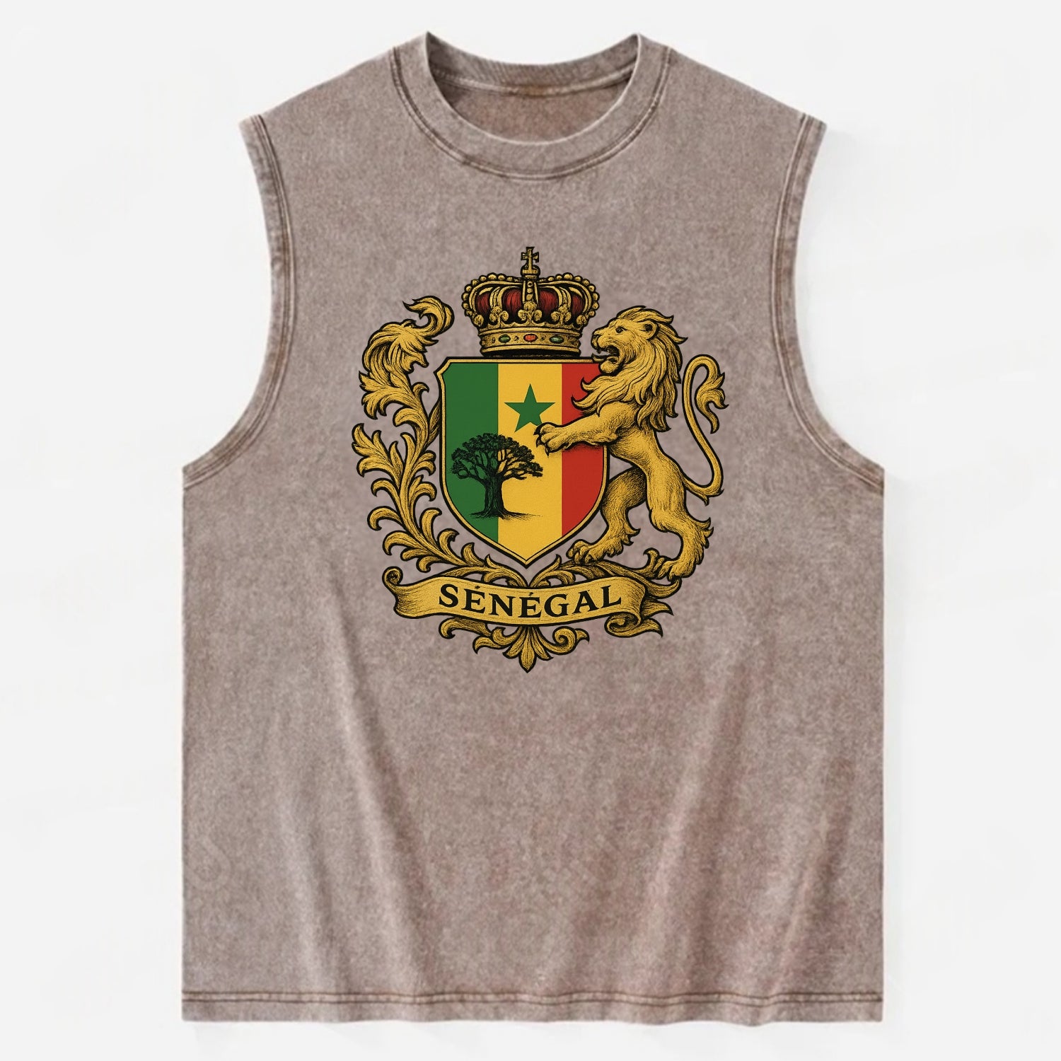Senegal Lion Emblem  - Vintage Washed Tank - Brown