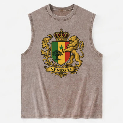 Senegal Lion Emblem  - Vintage Washed Tank - Brown
