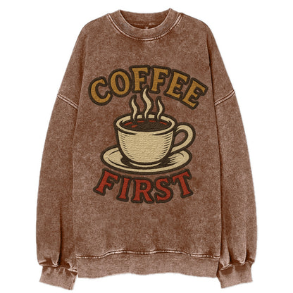 Coffee First  - Vintage Sweatshirt - Brown