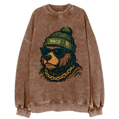 Waco Bear wearing Baylor beanie with BU patch - Vintage Sweatshirt