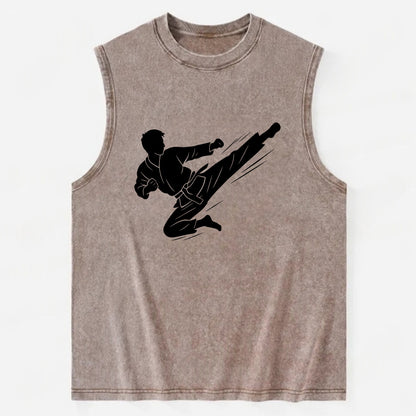 Korean taekwondo flying kick - Vintage Washed Tank - Brown