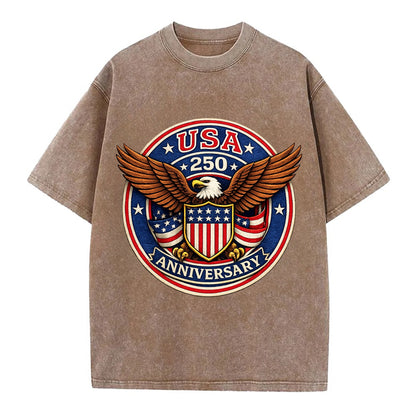 Usa 250 Anniversary Eagle Shield Emblem - Vintage T-shirt - Brown