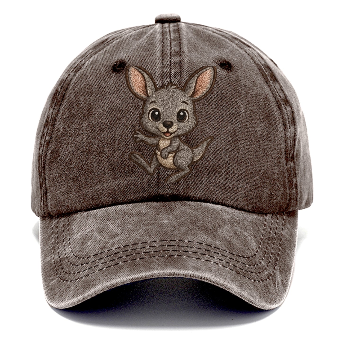 Baby Kangaroo Joey - gray fur, large ears, in pouch peek, bright eyes, front-facing, - Classic Cap - Brown