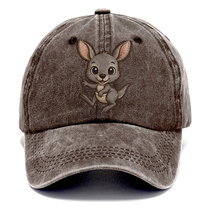 Baby Kangaroo Joey - gray fur, large ears, in pouch peek, bright eyes, front-facing, - Classic Cap - Brown