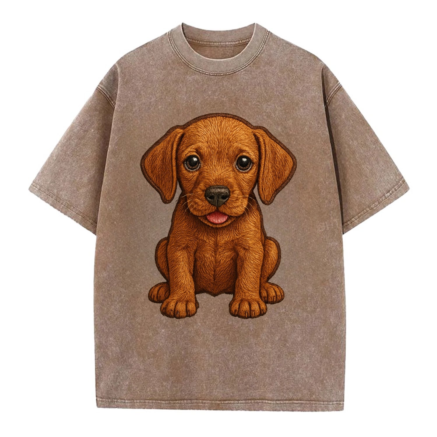 Baby Vizsla Puppy - golden rust coat, soulful eyes, athletic build, front-facing, - Vintage T-shirt - Brown