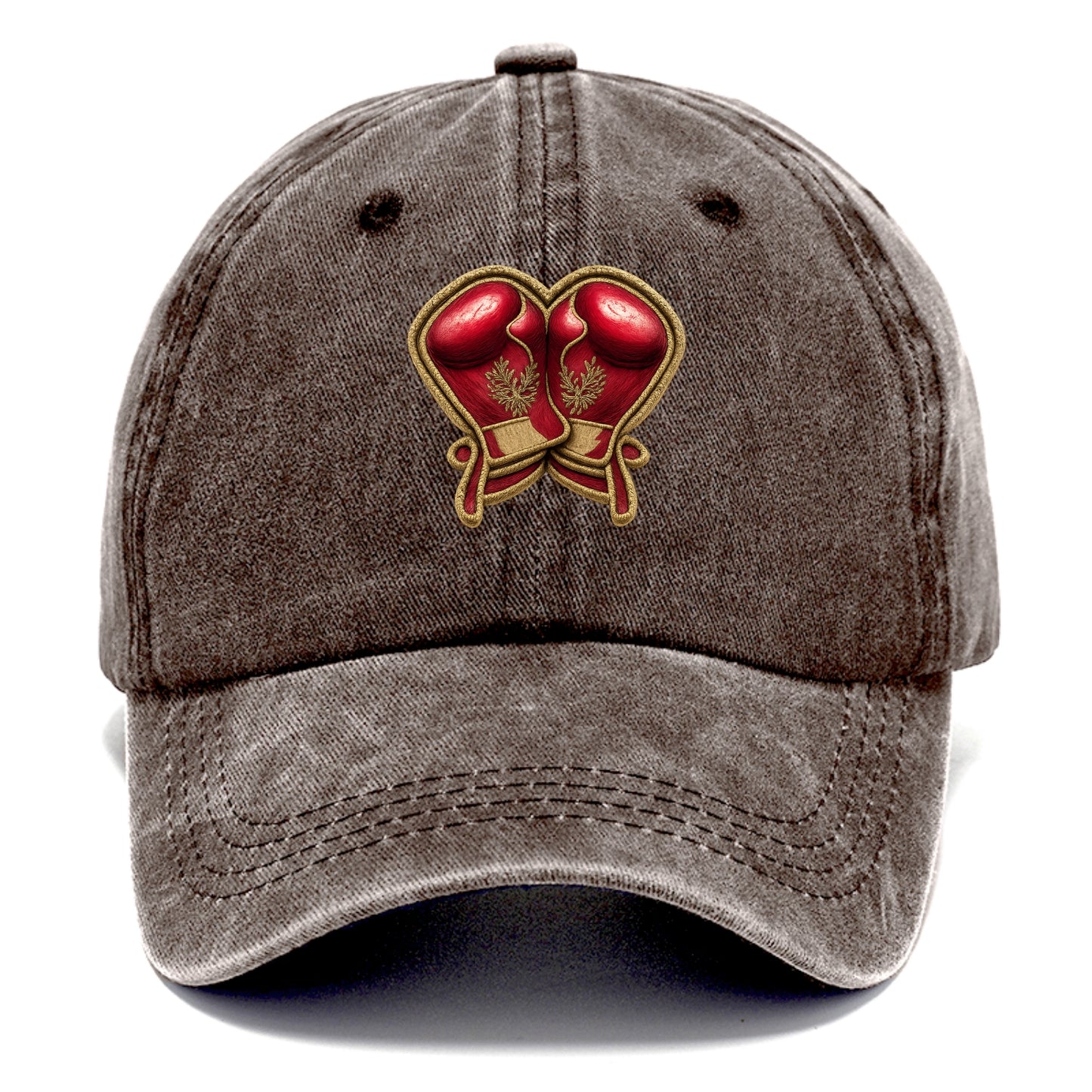 Embroidered patch design - BOXING GLOVES - red boxing gloves crossed in crimson and - Classic Cap - Brown