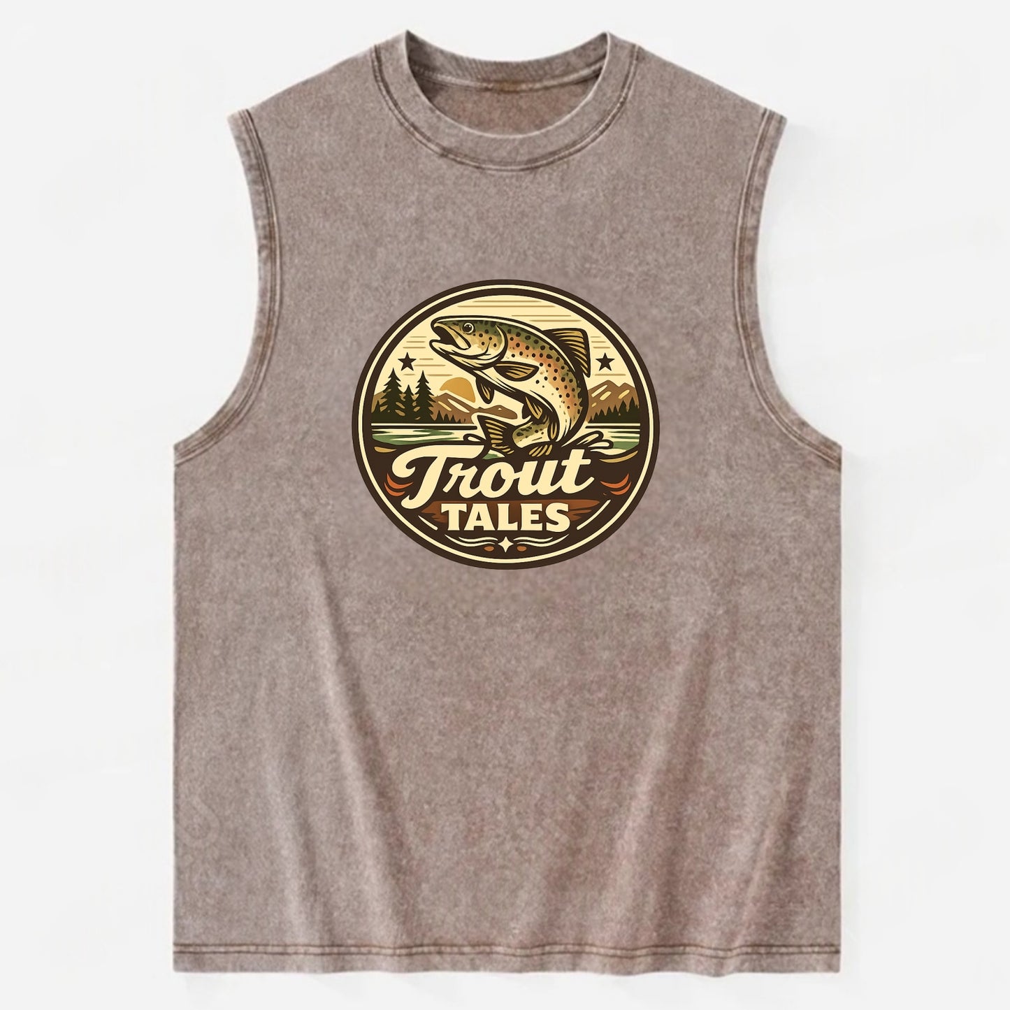 Trout Tales Adventure Emblem - Vintage Washed Tank - Brown