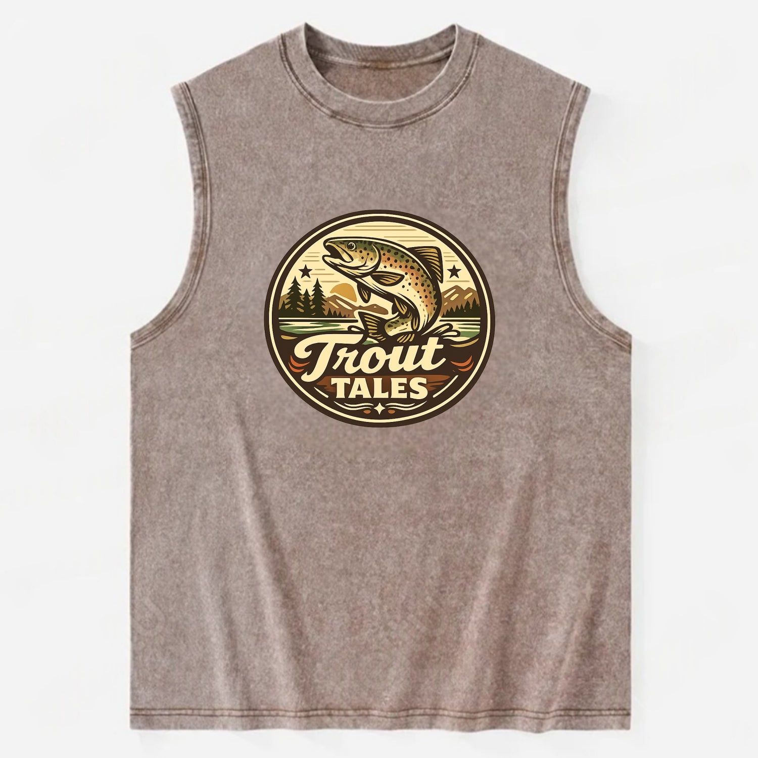 Trout Tales Adventure Emblem - Vintage Washed Tank - Brown