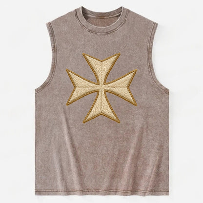 Hospitaller Cross  - Vintage Washed Tank - Brown
