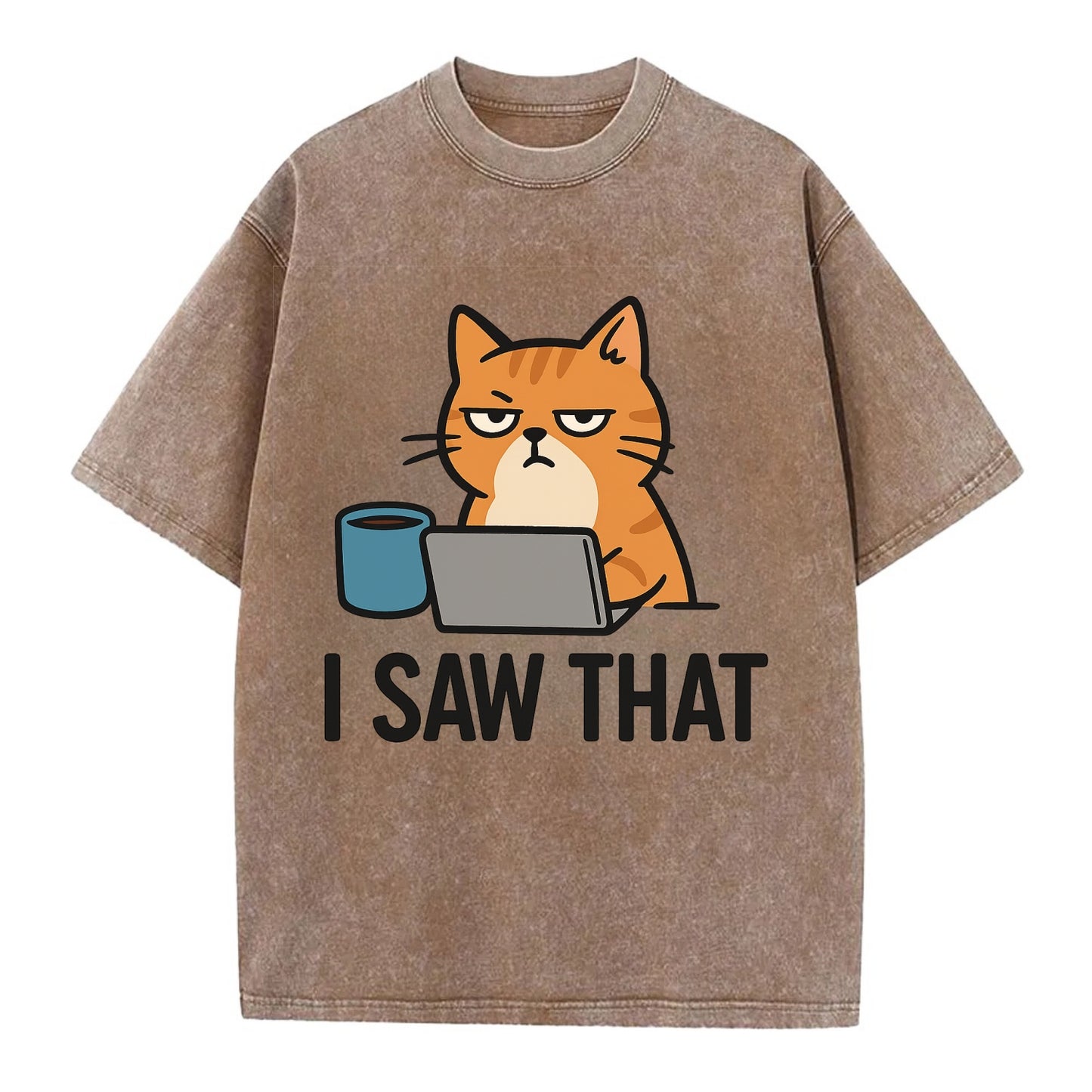 Cat with one eye open judging you - "I SAW THAT" - nothing escapes notice - Vintage T-shirt - Brown