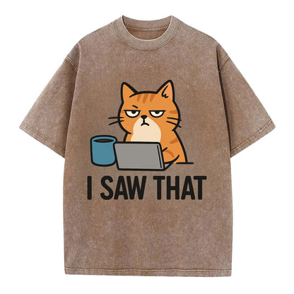 Cat with one eye open judging you - "I SAW THAT" - nothing escapes notice - Vintage T-shirt - Brown