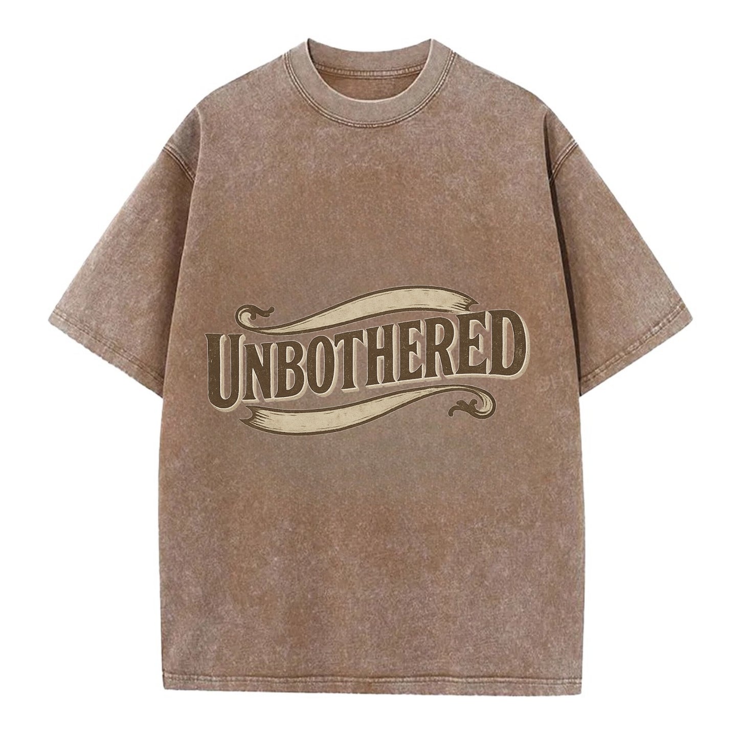 Bold typography design - "UNBOTHERED" - not affected, staying calm - Vintage T-shirt - Brown