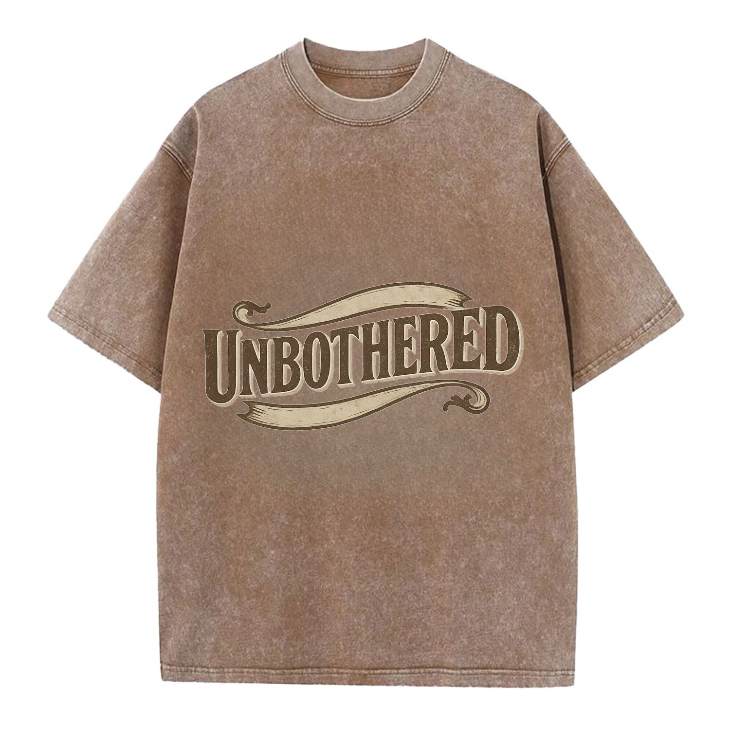 Bold typography design - "UNBOTHERED" - not affected, staying calm - Vintage T-shirt - Brown