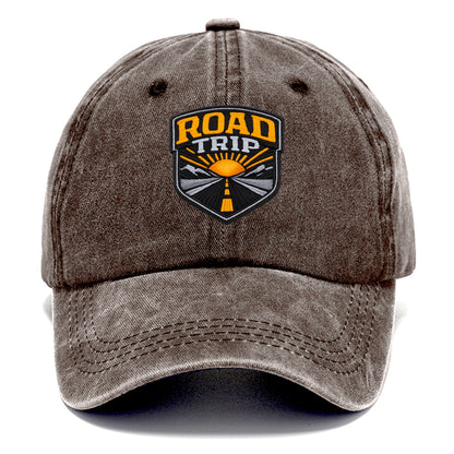 ROAD TRIP - highway and sun in orange and gray , open road - Classic Cap - Brown