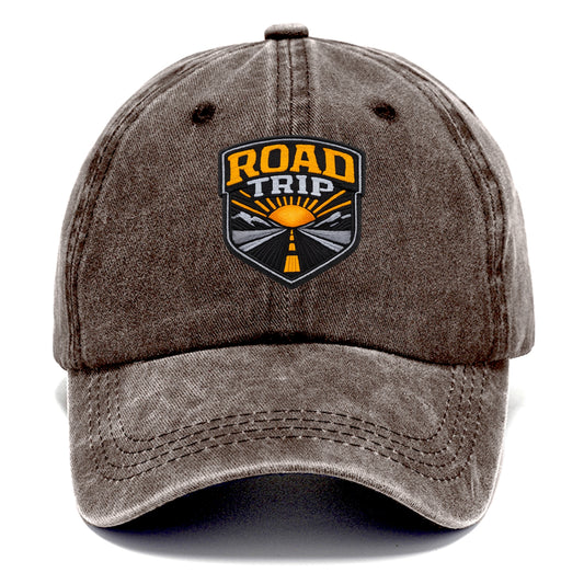 ROAD TRIP - highway and sun in orange and gray , open road - Classic Cap - Brown