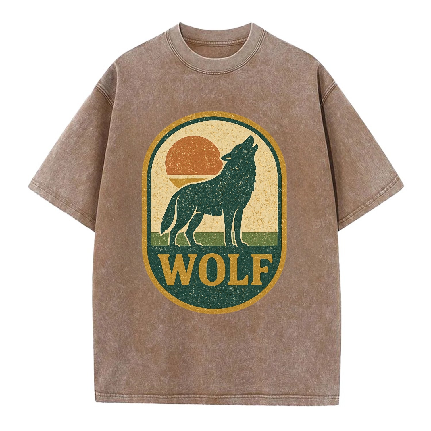 Carbon Fiber Wolf  - Vintage T-shirt - Brown