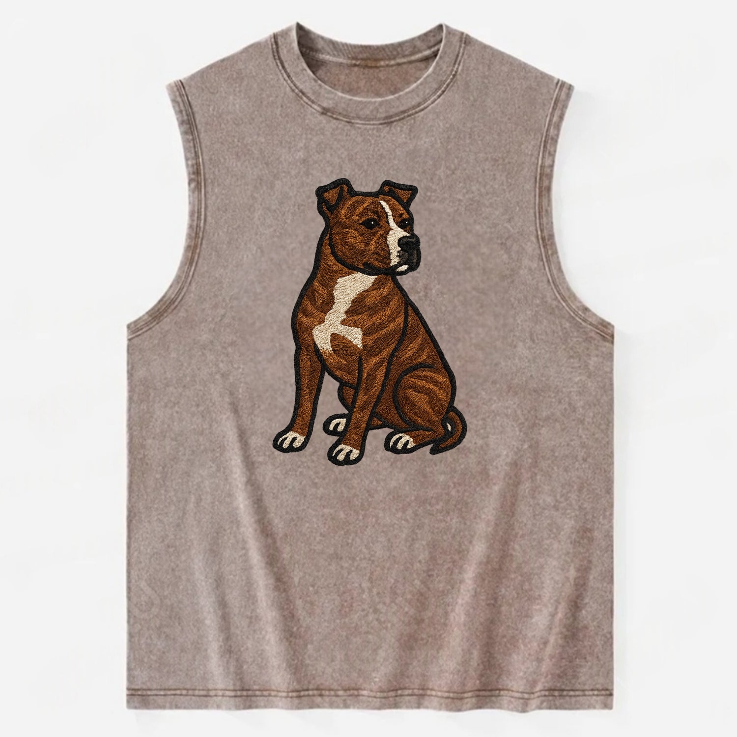 American Staffordshire Terrier - Brindle embroidered pose - Vintage Washed Tank - Brown