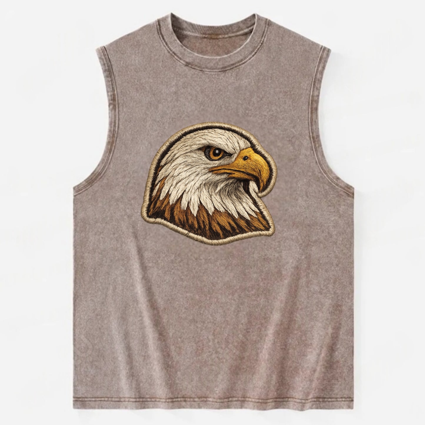 EAGLE HEAD PROFILE - majestic bald eagle in brown, white and gold , American - Vintage Washed Tank - Brown