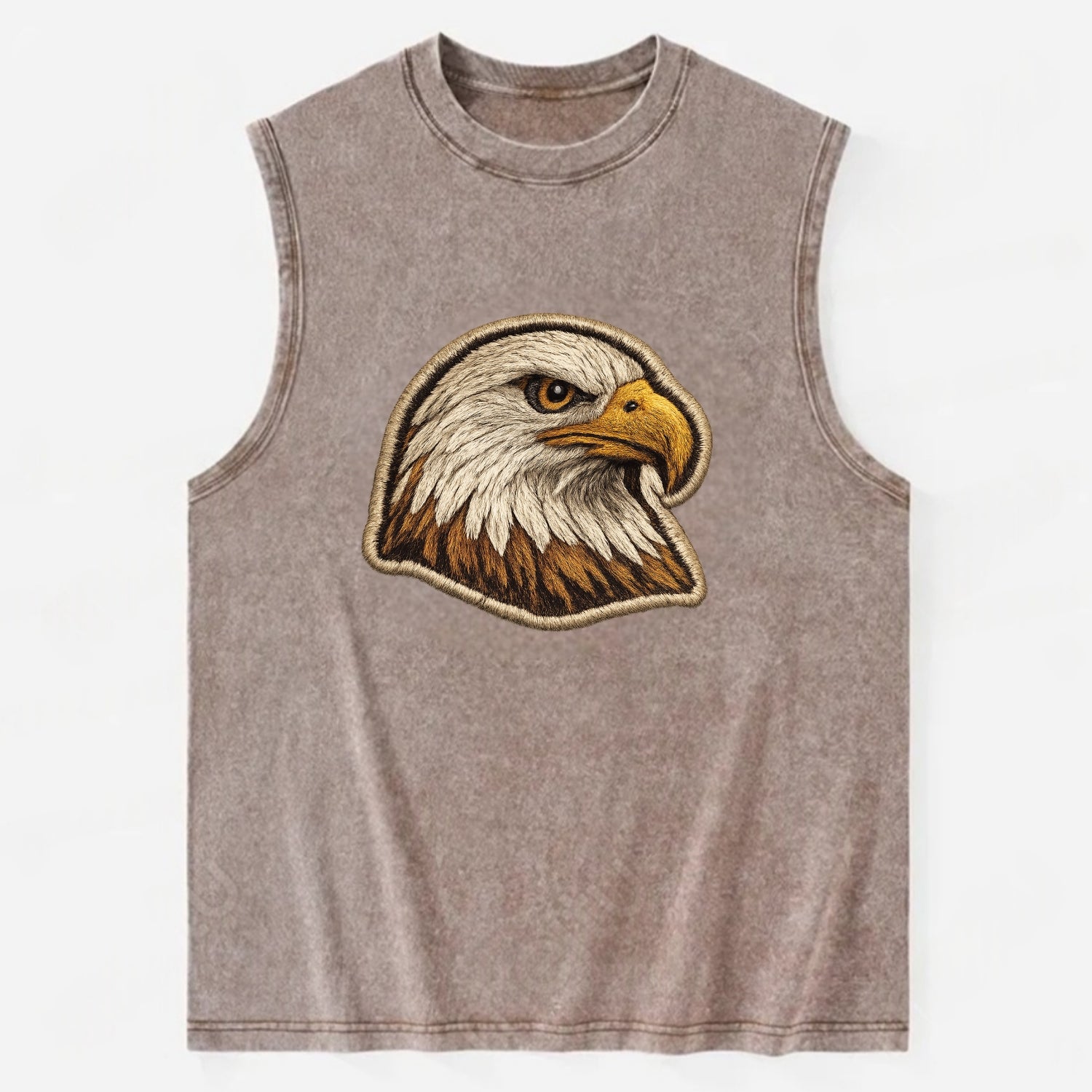 EAGLE HEAD PROFILE - majestic bald eagle in brown, white and gold , American - Vintage Washed Tank - Brown