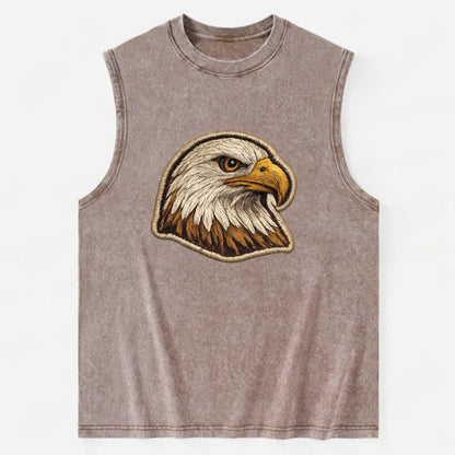 EAGLE HEAD PROFILE - majestic bald eagle in brown, white and gold , American - Vintage Washed Tank - Brown