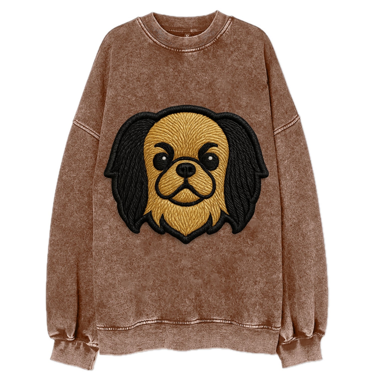 Japanese Chin - Modern flat-face logo wi - Vintage Sweatshirt - Brown