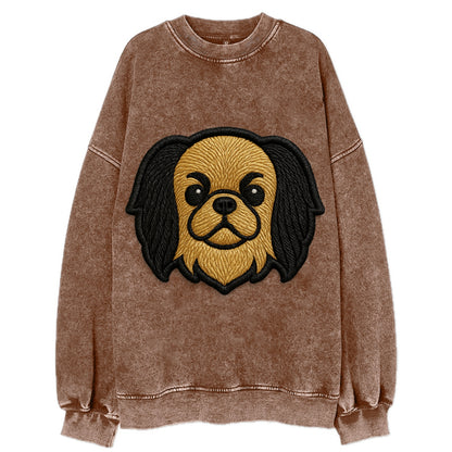 Japanese Chin - Modern flat-face logo wi - Vintage Sweatshirt - Brown