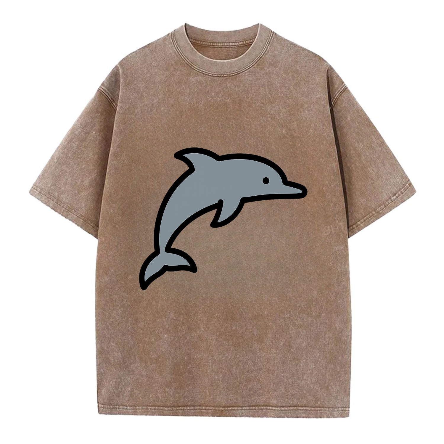 Bottlenose Dolphin - Gray jumping pose flat side profile - Vintage T-shirt - Brown