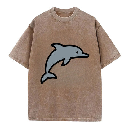 Bottlenose Dolphin - Gray jumping pose flat side profile - Vintage T-shirt - Brown