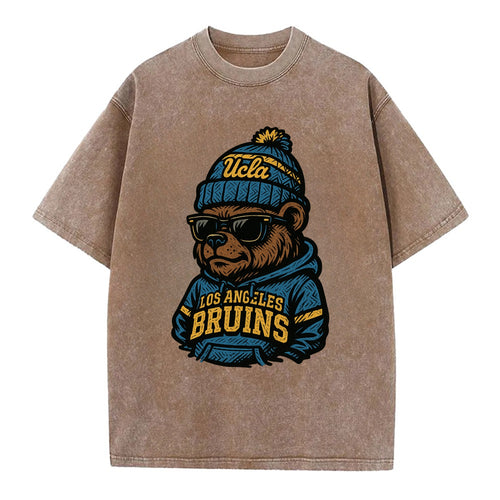 Los Angeles Bruin wearing UCLA beanie with script patch - Vintage T-shirt