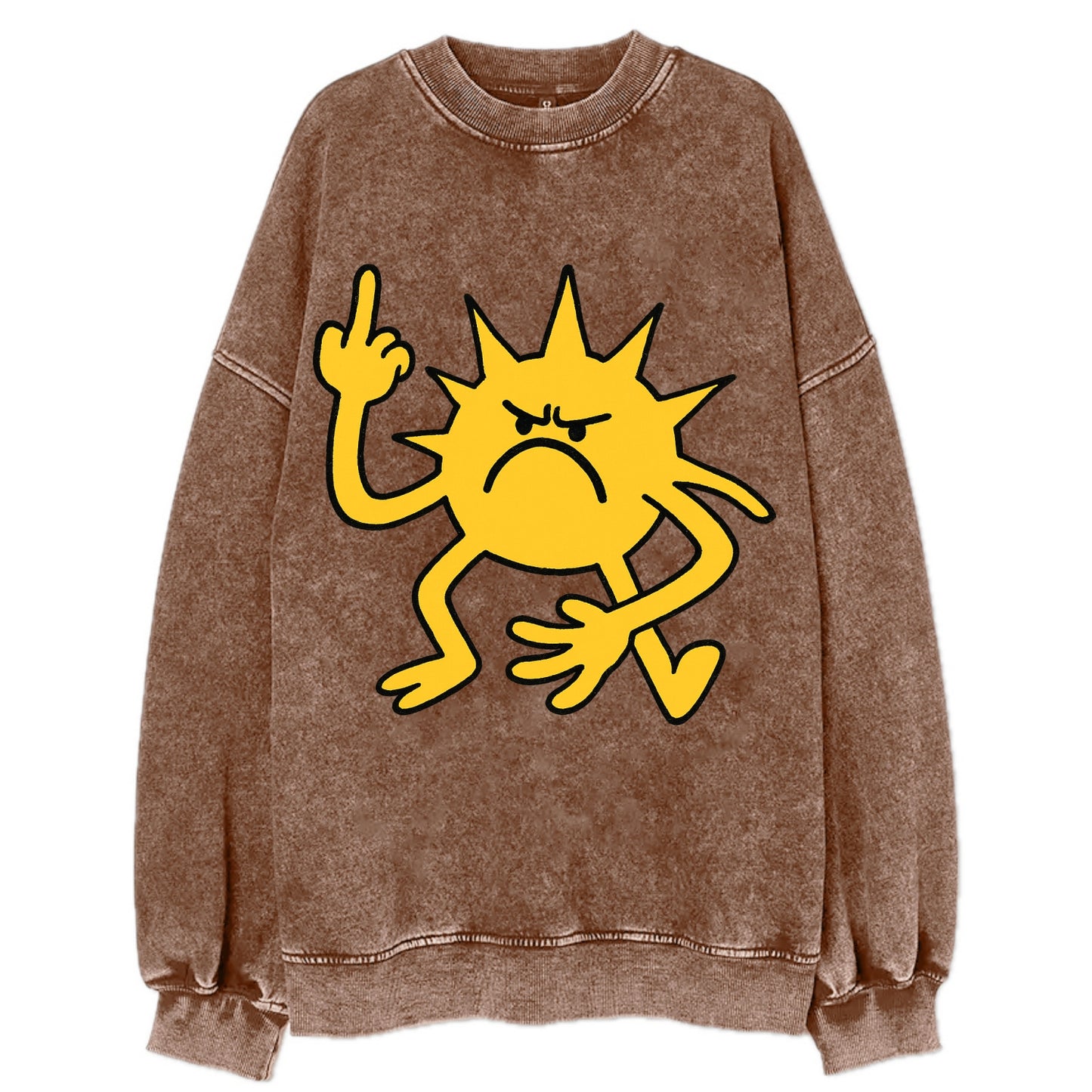 MORNINGS ARE PUNISHMENT | Grumpy sun with middle finger - Vintage Sweatshirt - Brown