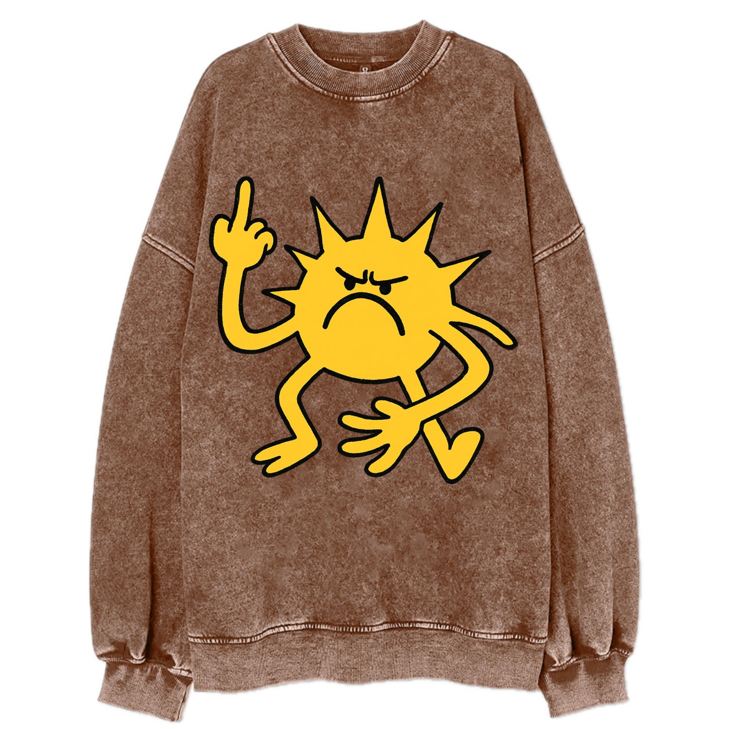 MORNINGS ARE PUNISHMENT | Grumpy sun with middle finger - Vintage Sweatshirt - Brown
