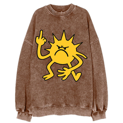 MORNINGS ARE PUNISHMENT | Grumpy sun with middle finger - Vintage Sweatshirt - Brown
