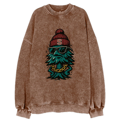 Palo Alto Tree wearing Stanford beanie with S patch - Vintage Sweatshirt - Brown