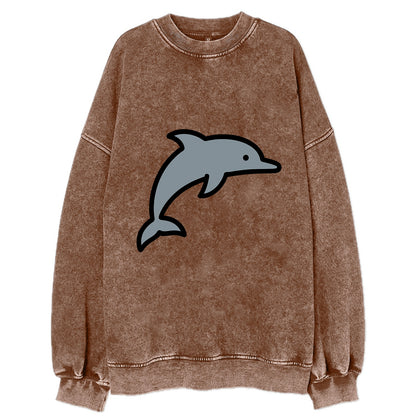 Bottlenose Dolphin - Gray jumping pose flat side profile - Vintage Sweatshirt - Brown
