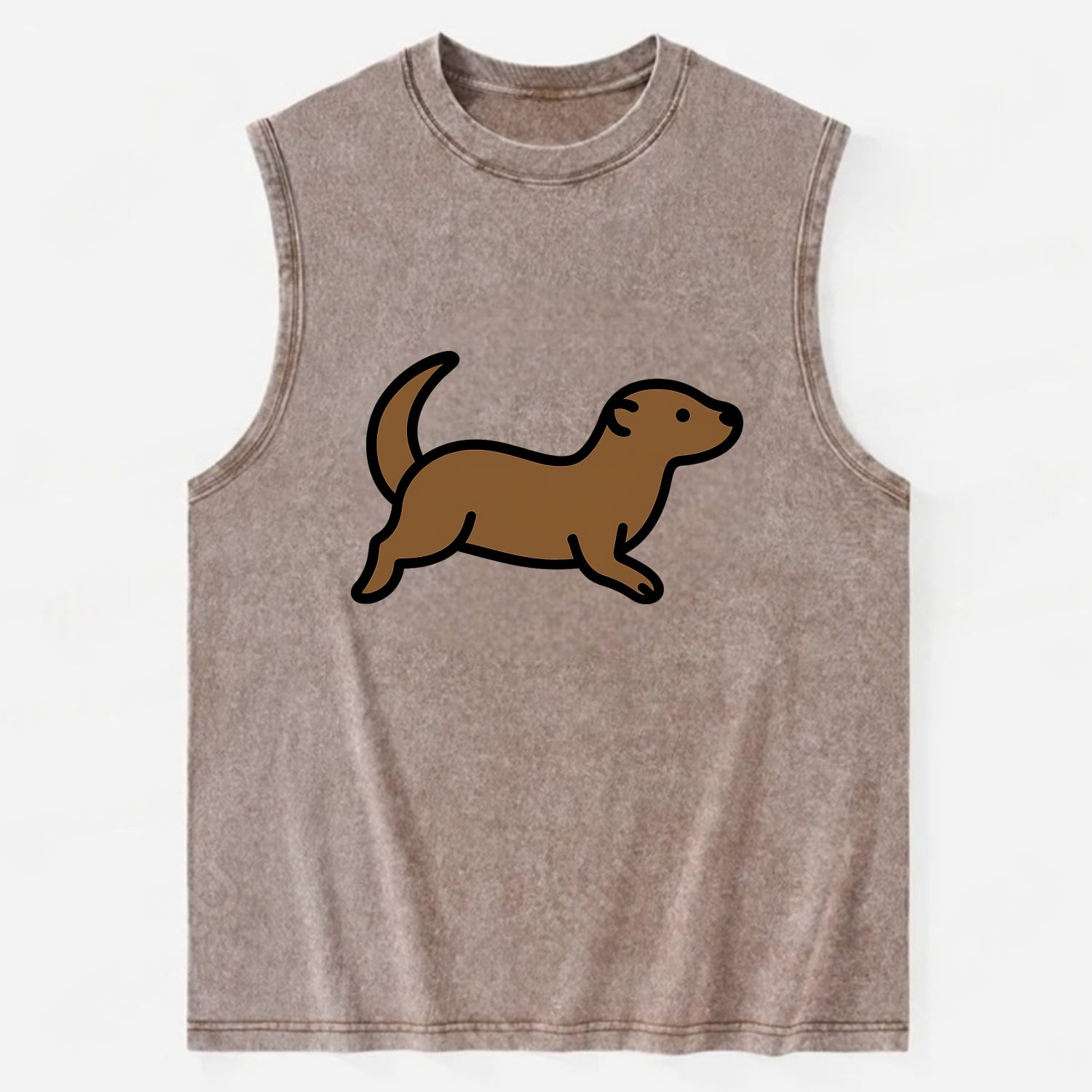 Otter - Brown sleek swimming pose flat side profile - Vintage Washed Tank - Brown