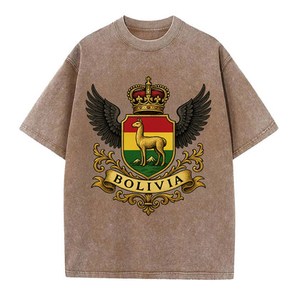 Bolivia Llama Emblem  - Vintage T-shirt - Brown