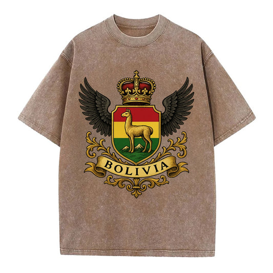 Bolivia Llama Emblem  - Vintage T-shirt - Brown