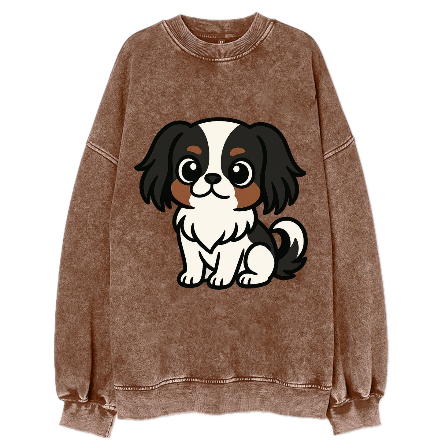 Japanese Chin - Black and white sitting pose - Vintage Sweatshirt - Brown
