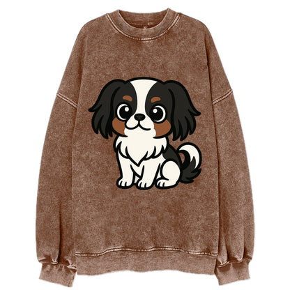 Japanese Chin - Black and white sitting pose - Vintage Sweatshirt - Brown