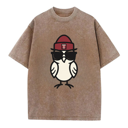 Philadelphia Owl wearing Temple beanie with T patch - Vintage T-shirt - Brown