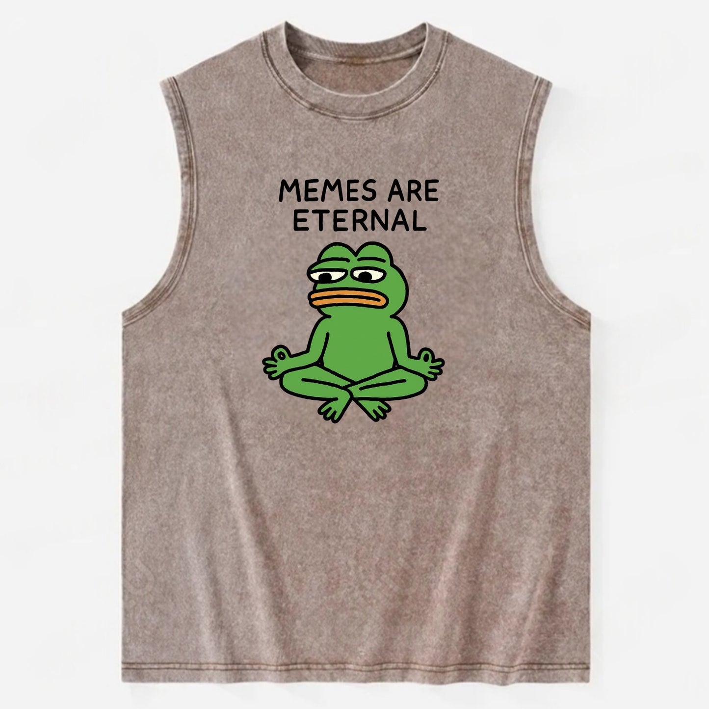 MEMES ARE ETERNAL | Immortal pepe meditating - Vintage Washed Tank - Brown