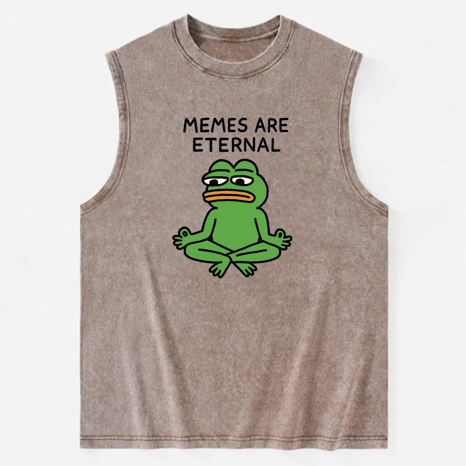 MEMES ARE ETERNAL | Immortal pepe meditating - Vintage Washed Tank - Brown