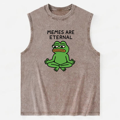 MEMES ARE ETERNAL | Immortal pepe meditating - Vintage Washed Tank - Brown