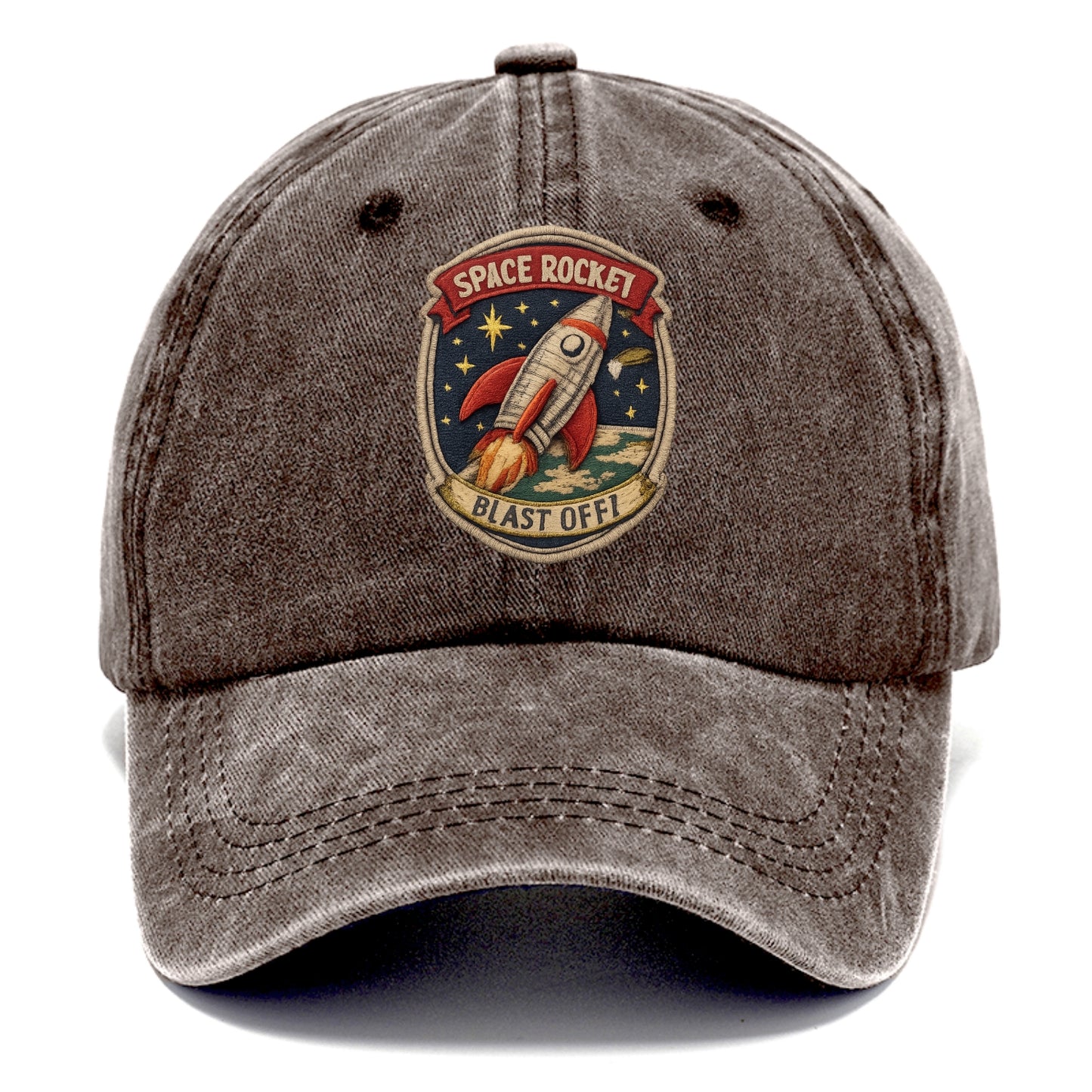 RETRO ROCKET - 1950s space rocket in silver and red , atomic age - Classic Cap - Brown