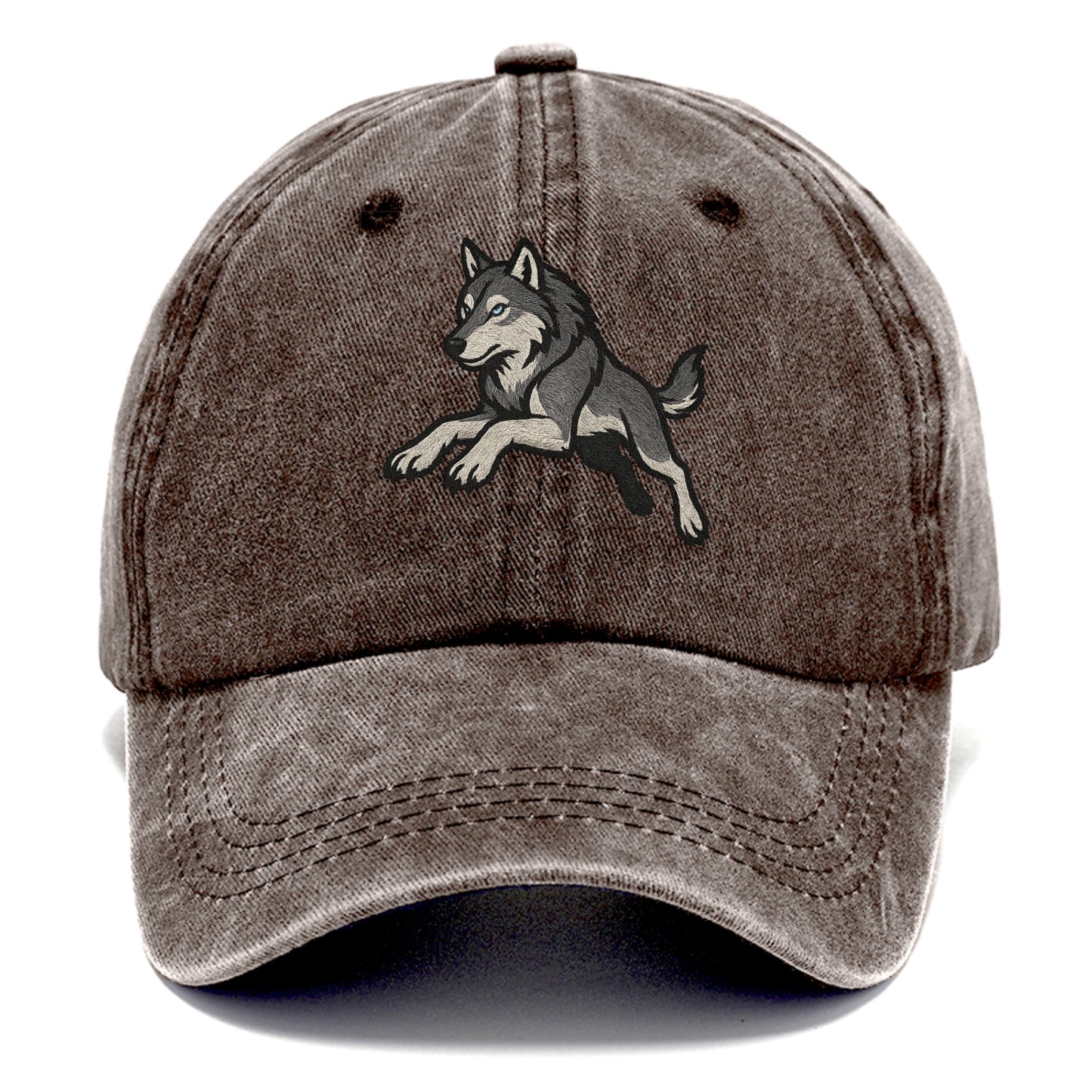 Wolf Leaping Action  - Classic Cap - Brown
